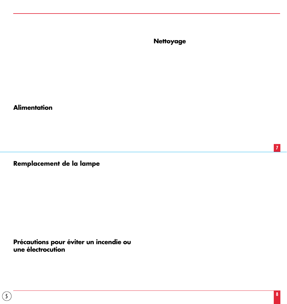 Alimentation, Nettoyage, Remplacement de la lampe | NEC MT1000 User Manual | Page 5 / 44