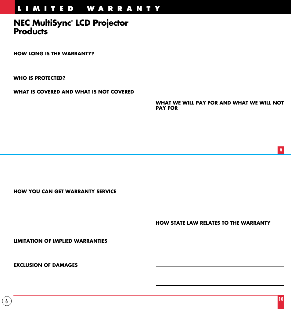 Nec multisync, Lcd projector products | NEC MT1000 User Manual | Page 6 / 44