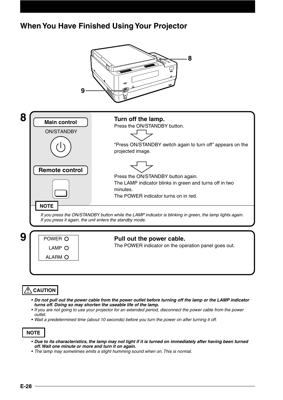 When you have finished using your projector | NEC DT100 User Manual | Page 33 / 55