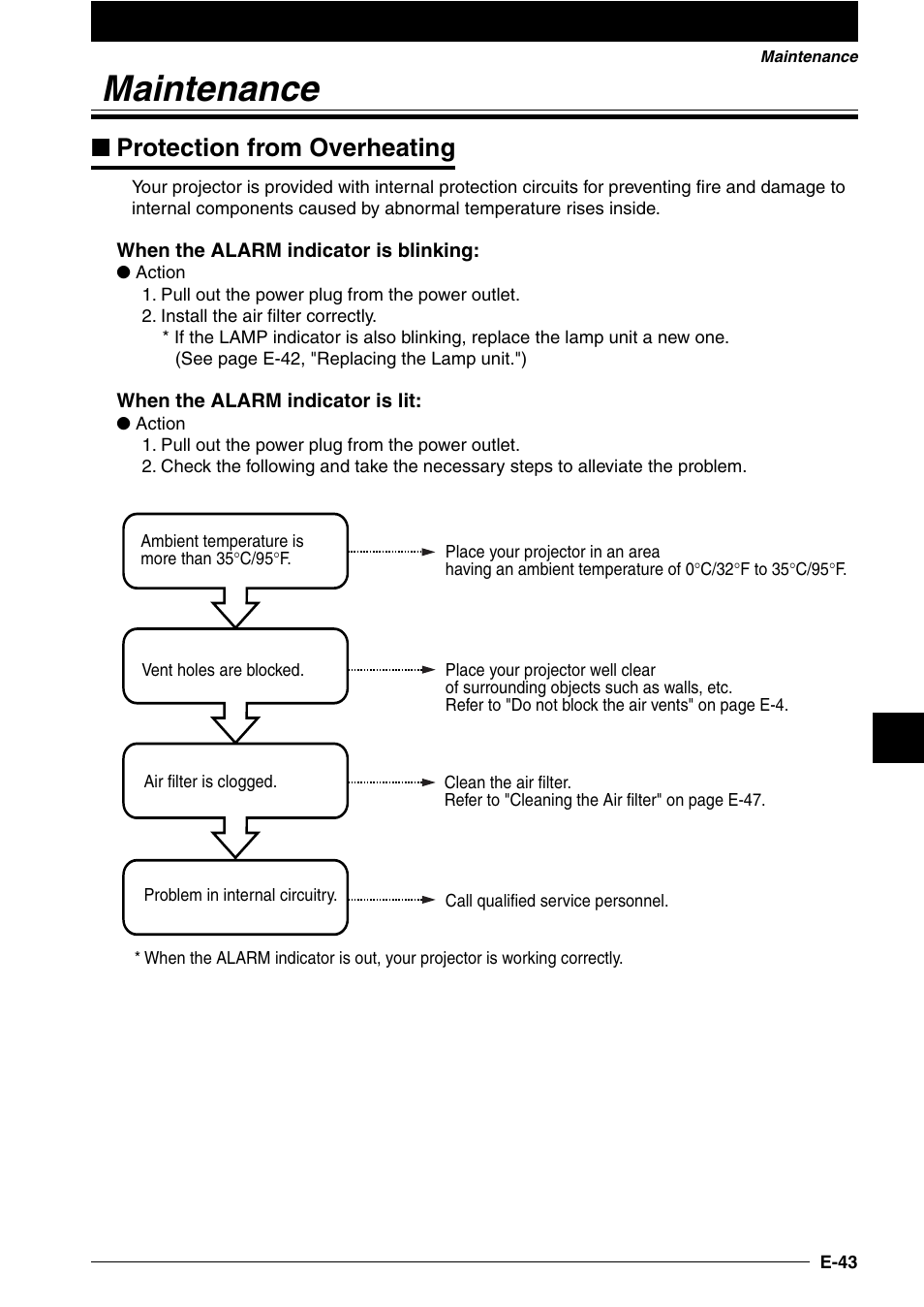 Maintenance, Protection from overheating | NEC DT100 User Manual | Page 48 / 55