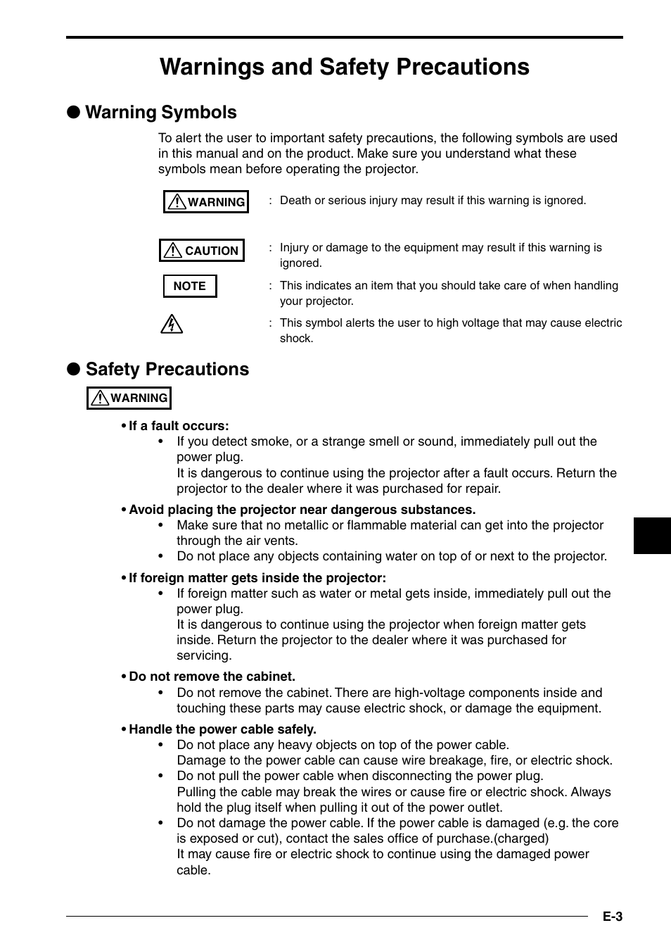 Warnings and safety precautions, Warning symbols, Safety precautions | NEC DT100 User Manual | Page 8 / 55