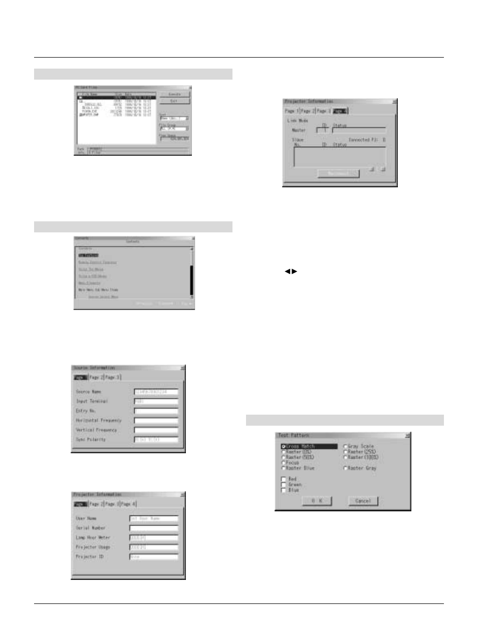 Pc card files, Help, Test pattern | NEC XT5000 User Manual | Page 41 / 46