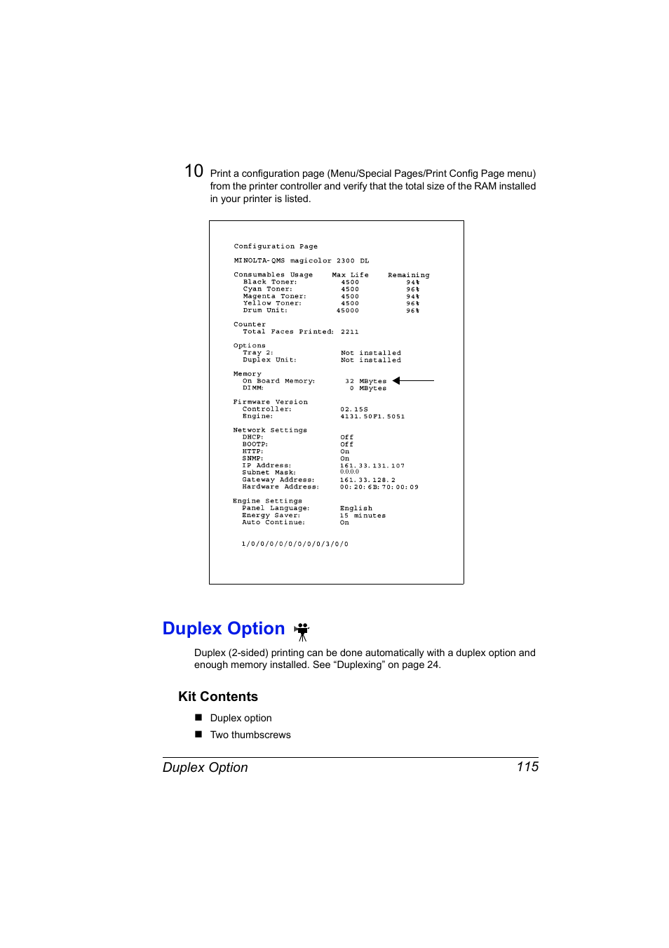 Duplex option, Duplex option 115 | NEC 2300 DL User Manual | Page 123 / 172