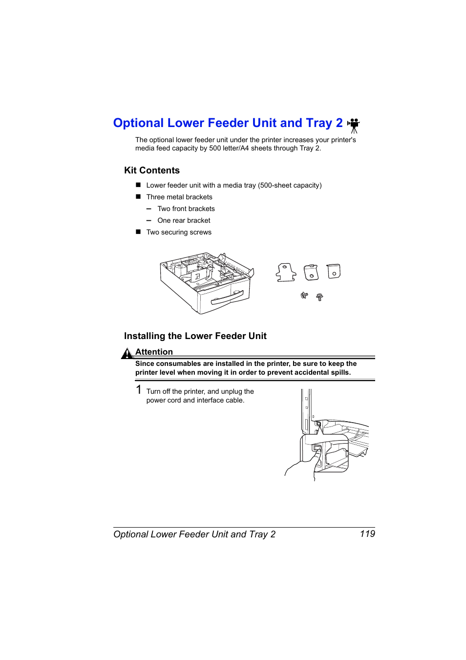 Optional lower feeder unit and tray 2, Optional lower feeder unit and tray 2 119 | NEC 2300 DL User Manual | Page 127 / 172