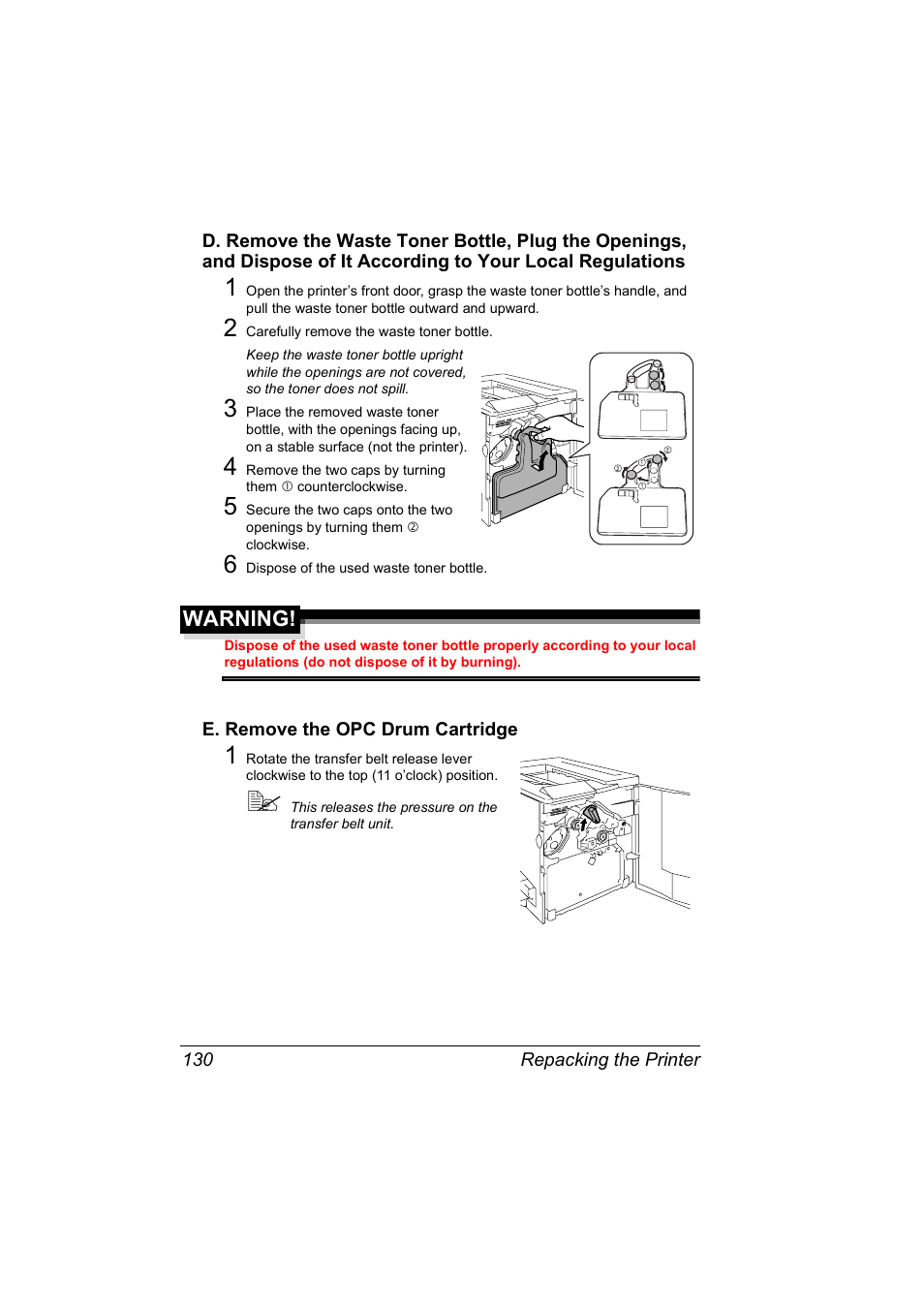 E. remove the opc drum cartridge | NEC 2300 DL User Manual | Page 138 / 172