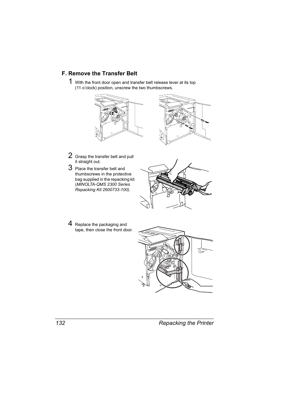 F. remove the transfer belt, F. remove the transfer belt 132 | NEC 2300 DL User Manual | Page 140 / 172