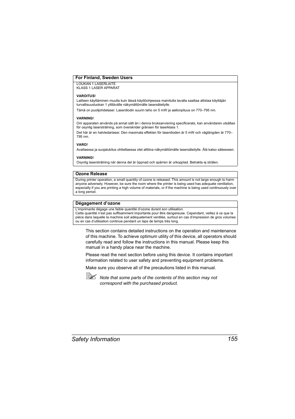 For finland, sweden users, For finland, sweden users 155, Safety information 155 | NEC 2300 DL User Manual | Page 163 / 172