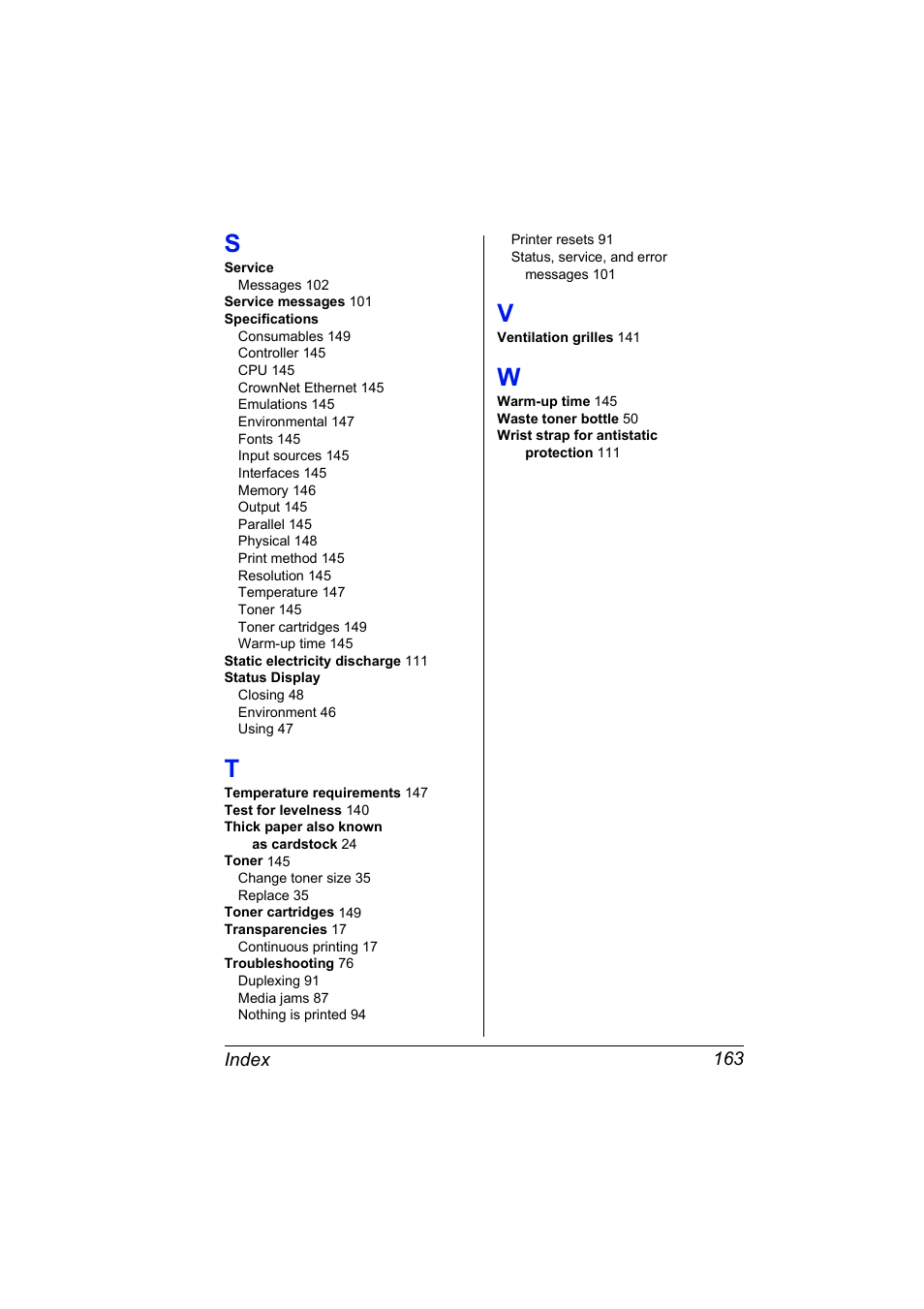 S to w | NEC 2300 DL User Manual | Page 171 / 172