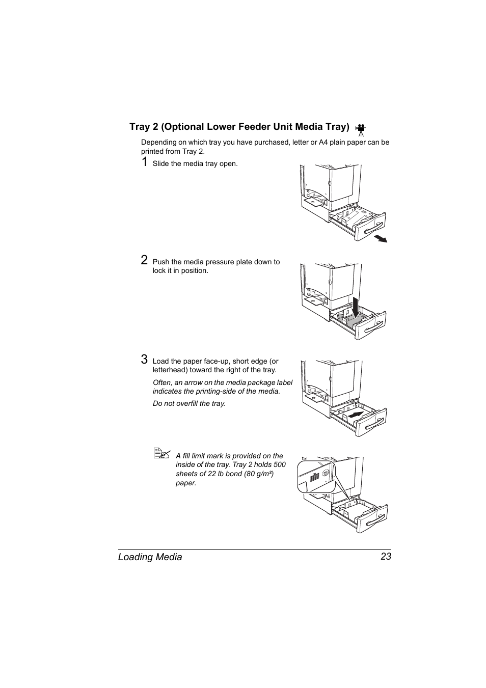 Tray 2 (optional lower feeder unit media tray), Tray 2 (optional lower feeder unit media tray) 23 | NEC 2300 DL User Manual | Page 31 / 172