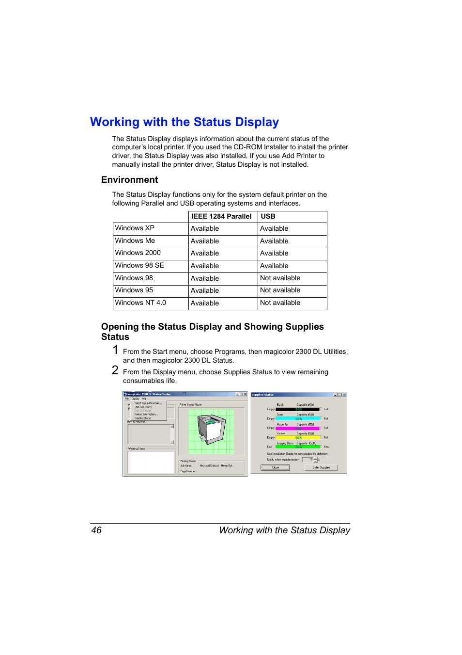 Working with the status display, Environment, Working with the status display 46 | NEC 2300 DL User Manual | Page 54 / 172