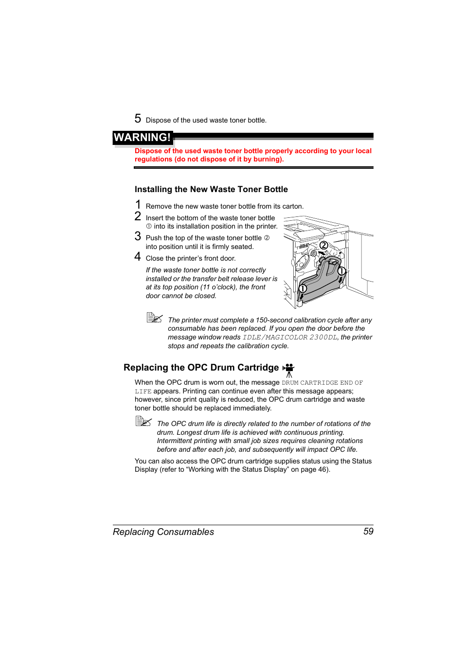 Replacing the opc drum cartridge, Replacing the opc drum cartridge 59 | NEC 2300 DL User Manual | Page 67 / 172