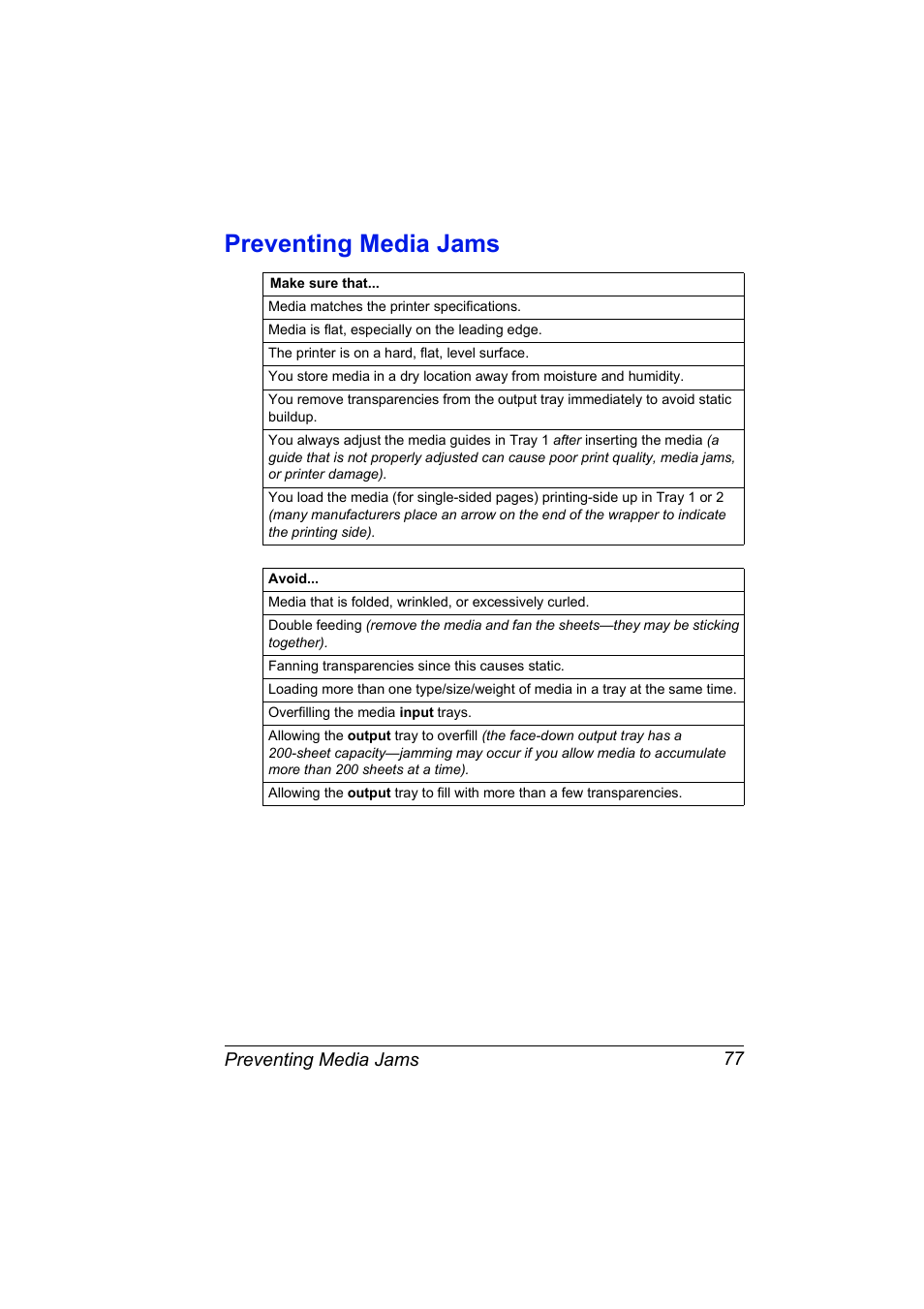 Preventing media jams, Preventing media jams 77 | NEC 2300 DL User Manual | Page 85 / 172