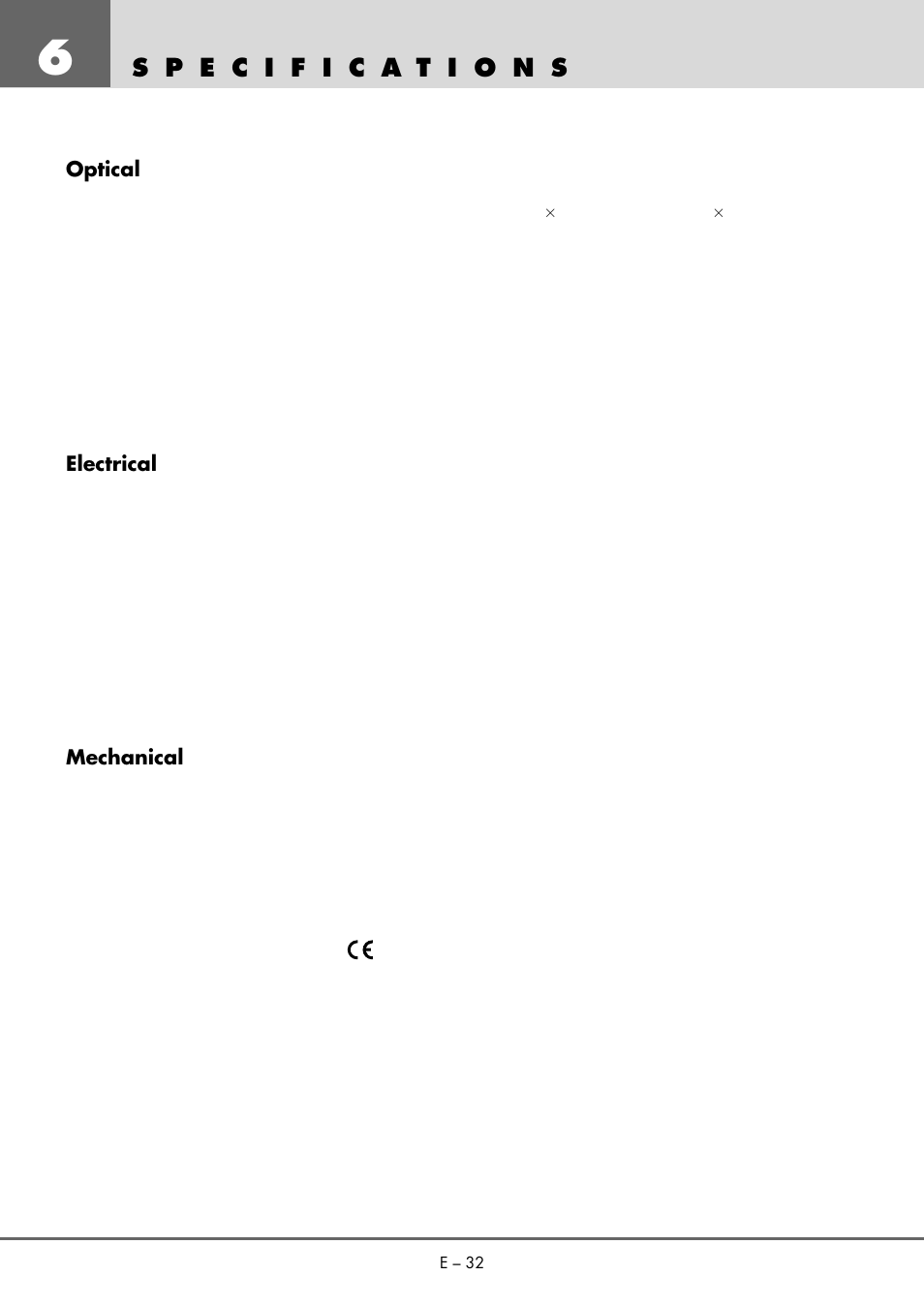 Optical, Electrical, Mechanical | NEC MT 1020G /820G User Manual | Page 32 / 38