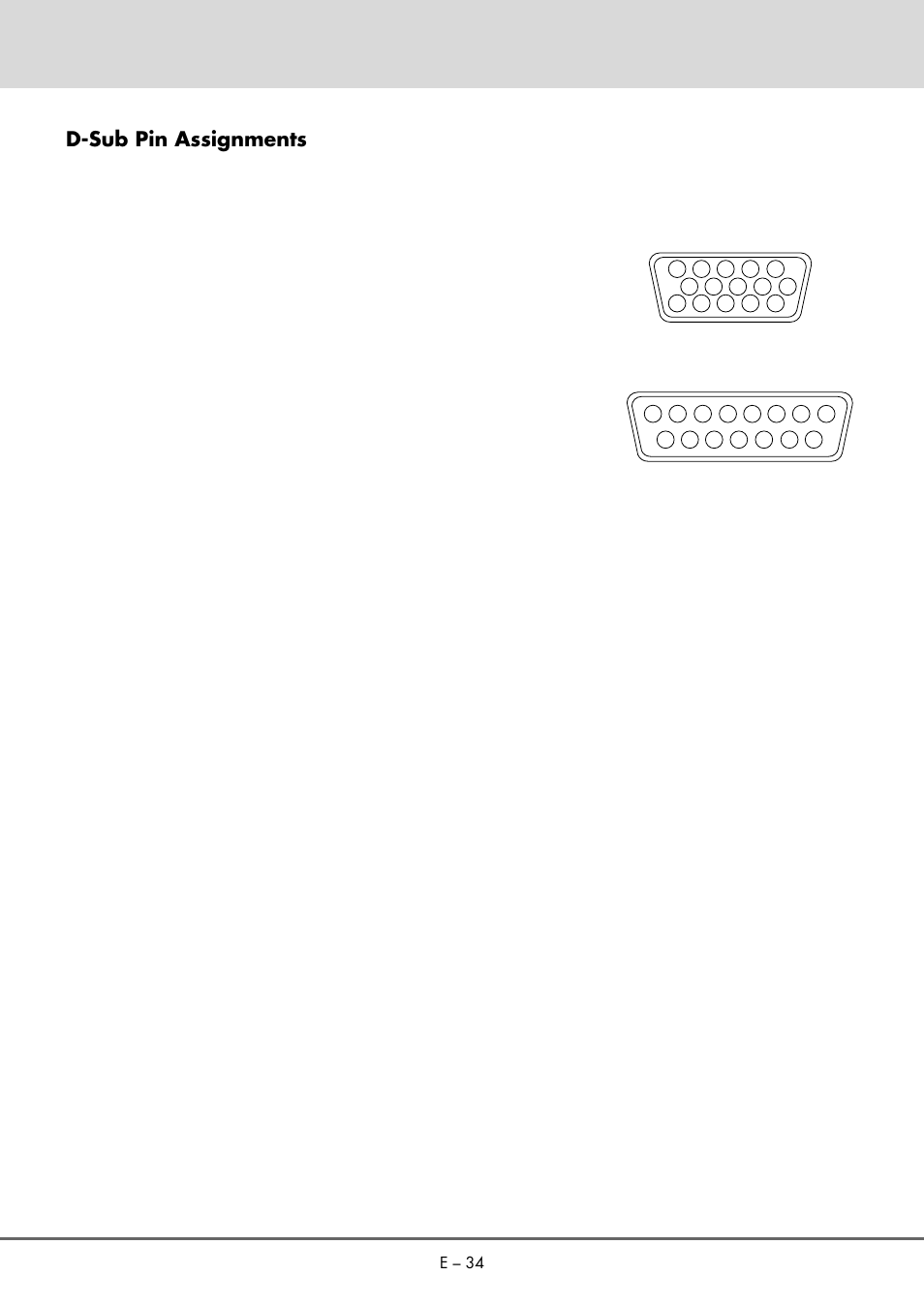 D-sub pin assignments | NEC MT 1020G /820G User Manual | Page 34 / 38