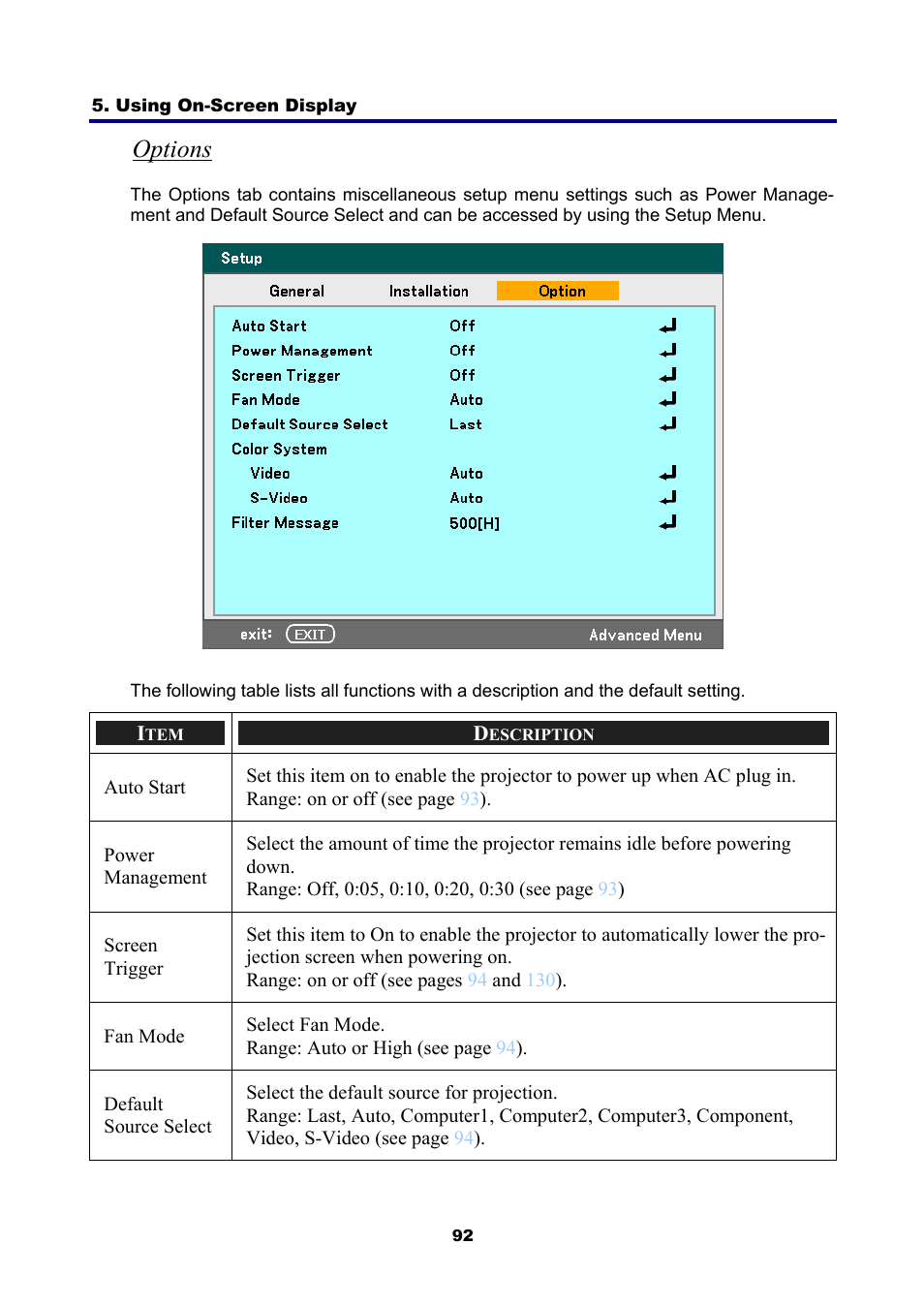 Options | NEC NP4001/NP4000 User Manual | Page 104 / 151