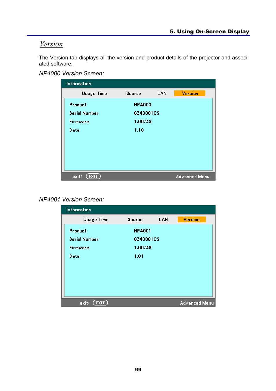 Version | NEC NP4001/NP4000 User Manual | Page 111 / 151