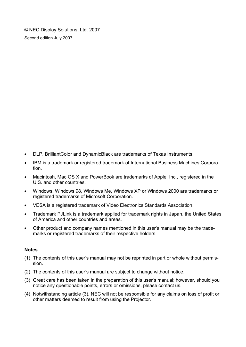 NEC NP4001/NP4000 User Manual | Page 2 / 151