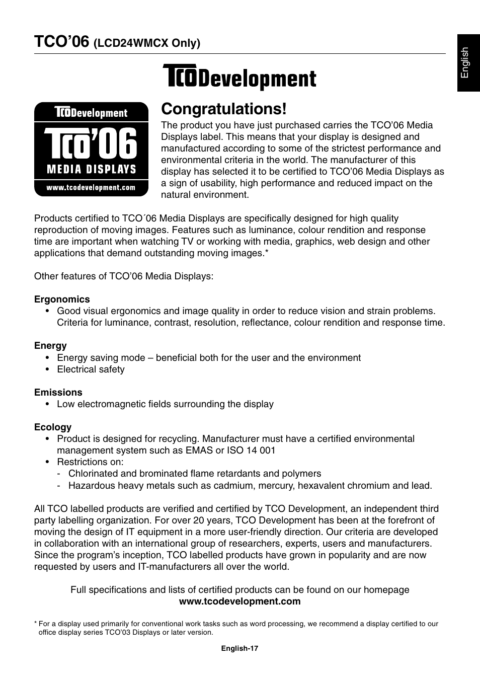 Tco’06 | NEC AccuSync LCD22WMGX User Manual | Page 18 / 19