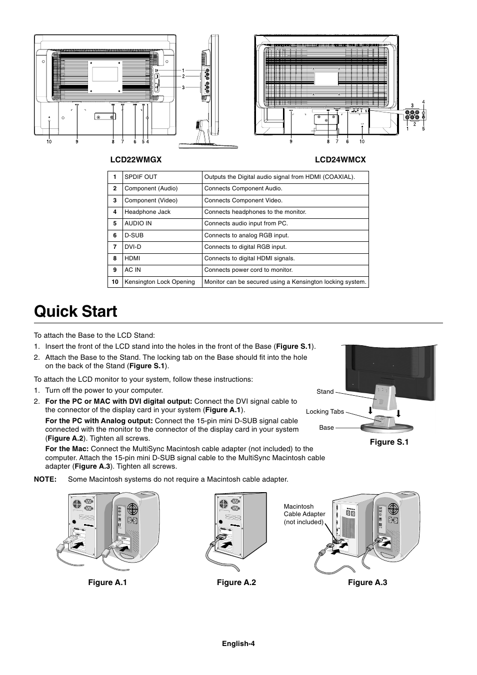 Quick start | NEC AccuSync LCD22WMGX User Manual | Page 5 / 19