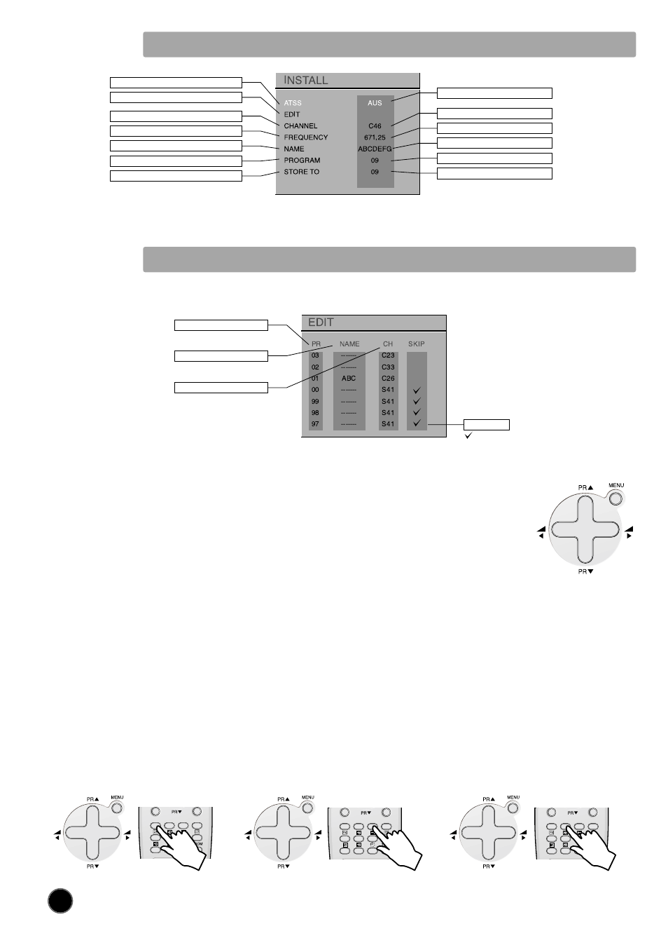 Program list edit install menu | NEC PF32WT100 User Manual | Page 15 / 23
