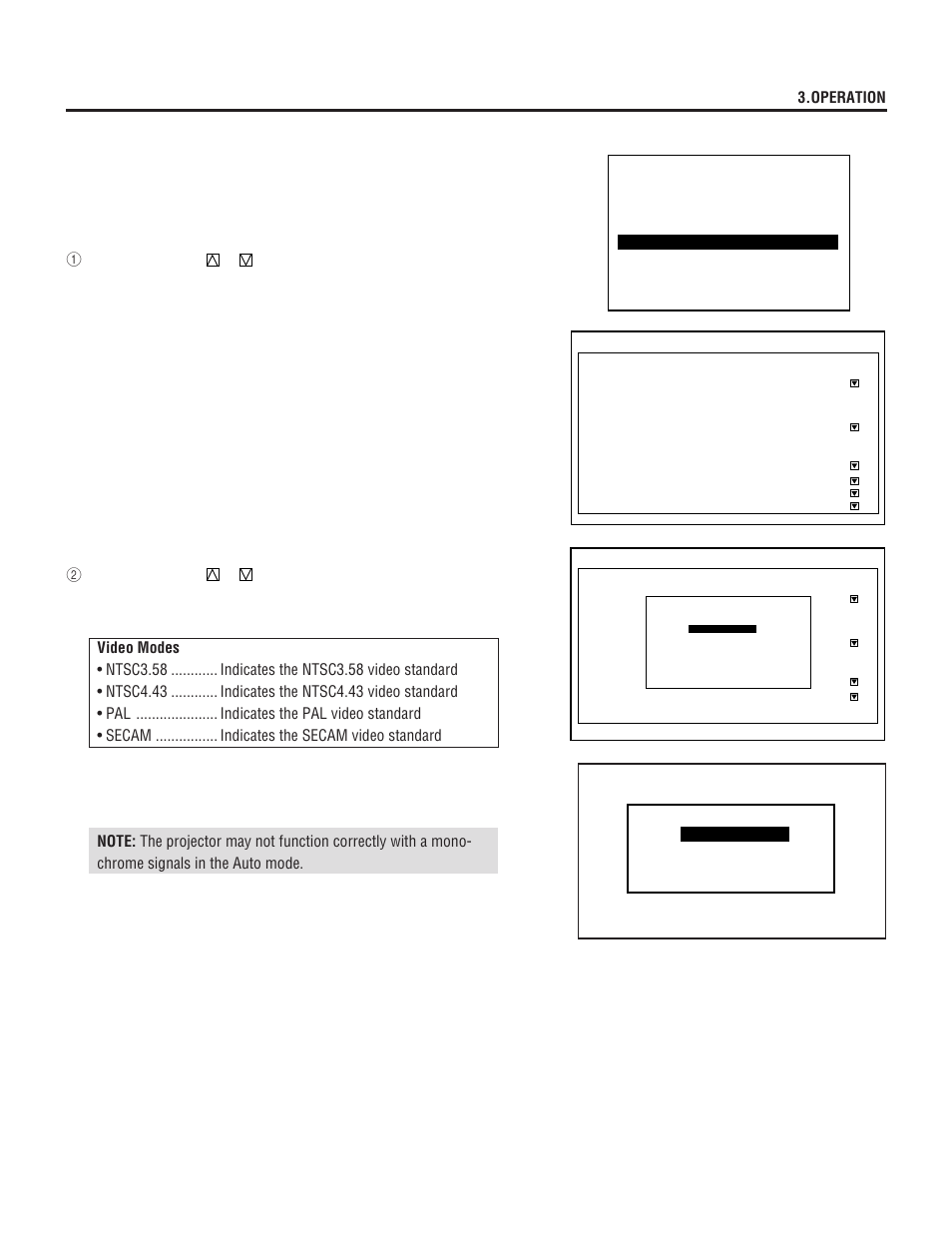 Video system select, Operation | NEC XL-6500G User Manual | Page 63 / 82
