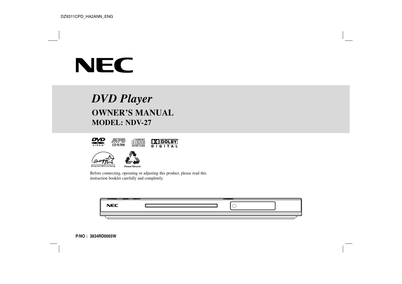 NEC NDV-27 User Manual | 30 pages