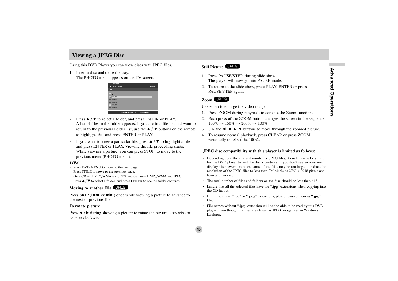 Viewing a jpeg disc | NEC NDV-27 User Manual | Page 15 / 30