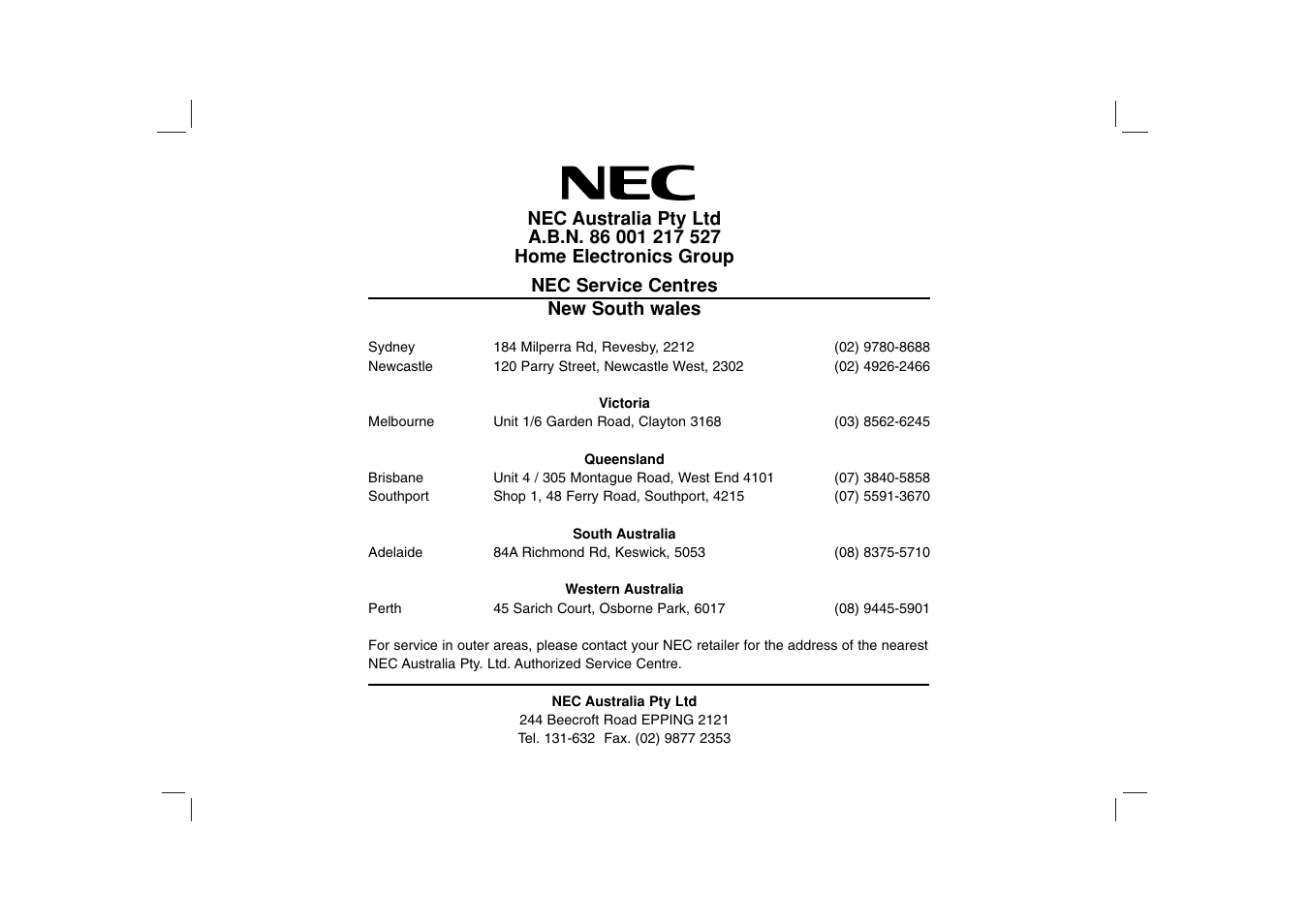 NEC NDV-27 User Manual | Page 29 / 30