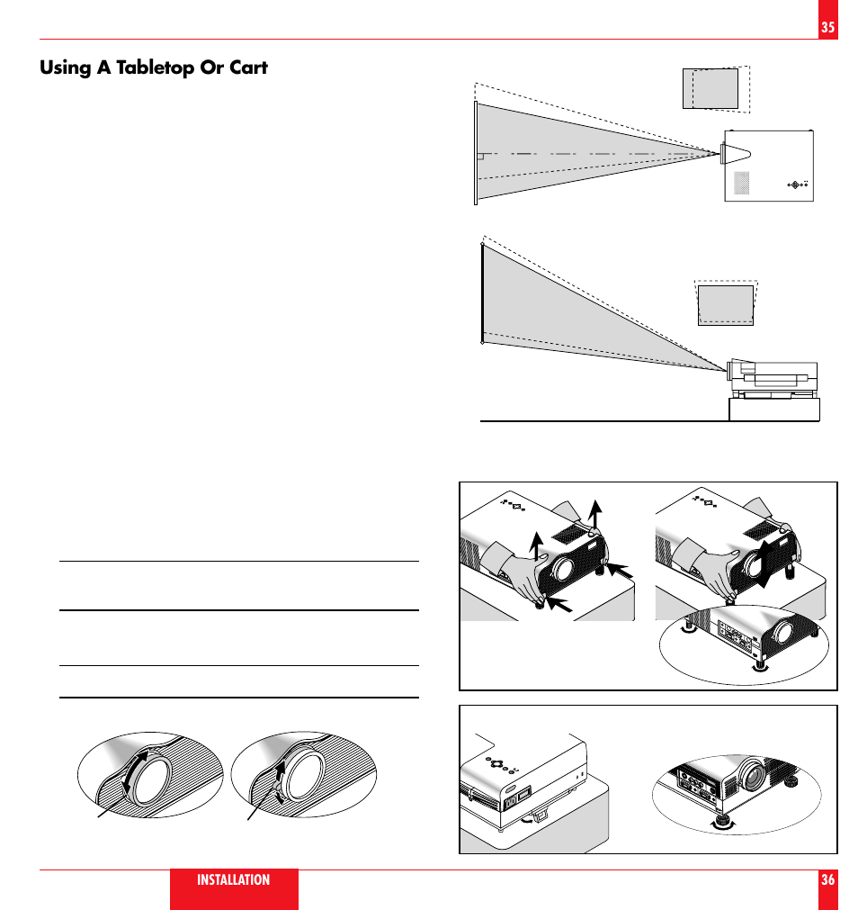 Using a tabletop or cart | NEC LT81 User Manual | Page 19 / 55