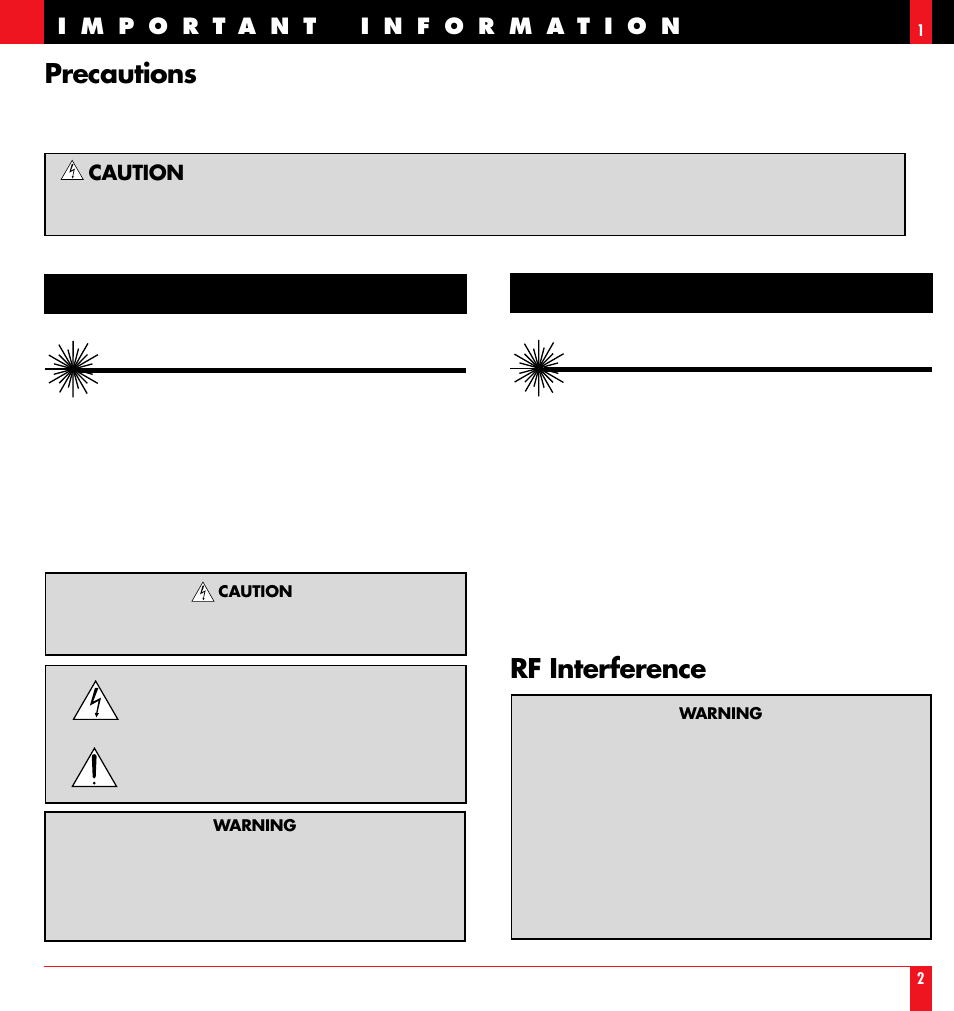 Caution, Rf interference, Precautions | NEC LT81 User Manual | Page 2 / 55