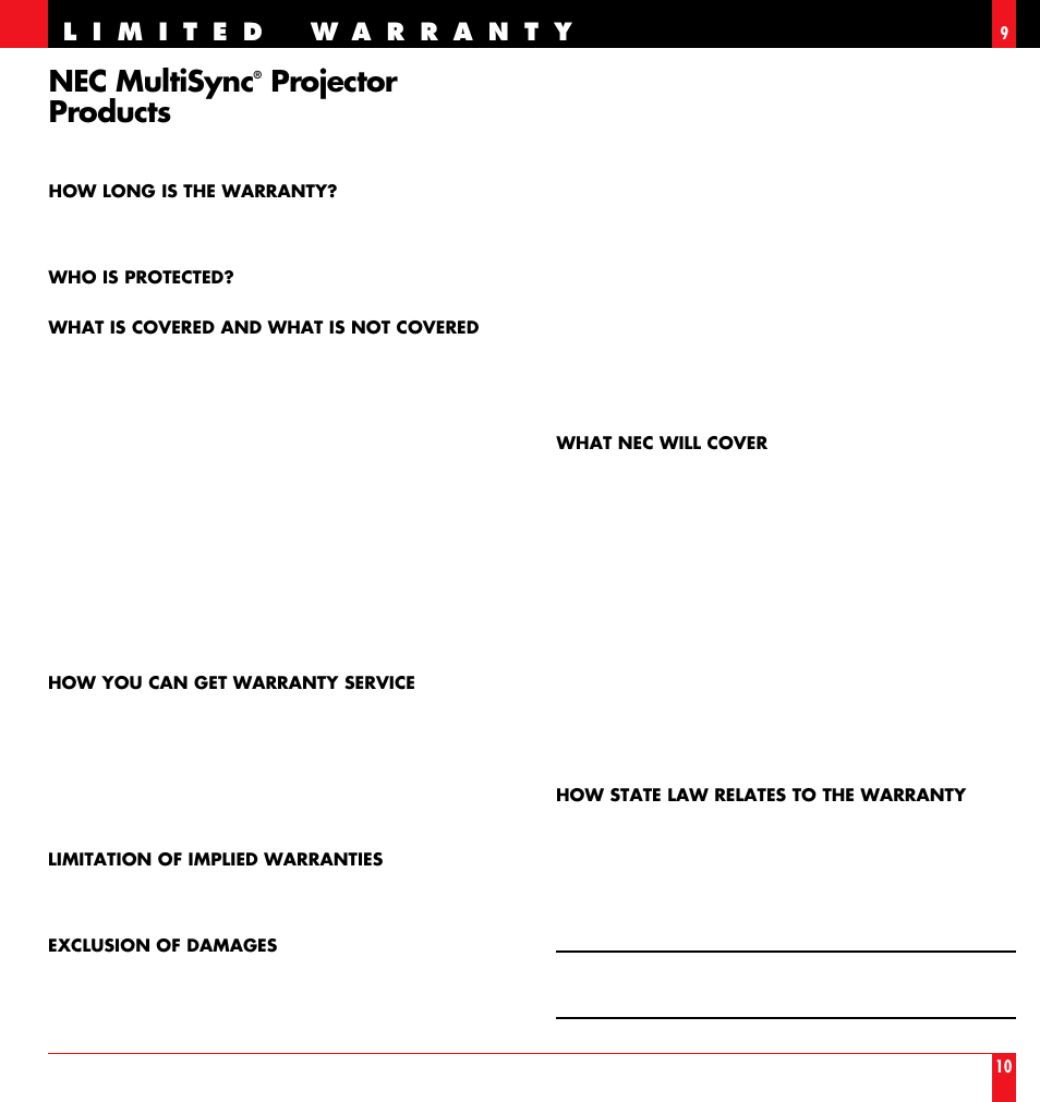 Nec multisync, Projector products | NEC LT81 User Manual | Page 6 / 55