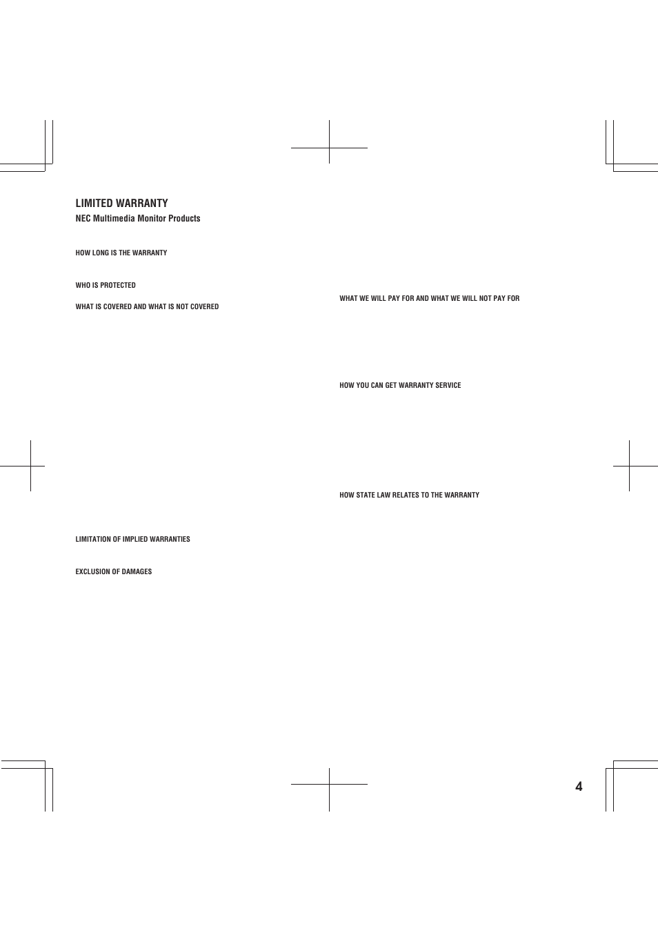 Limited warranty | NEC XP29 Xtra User Manual | Page 4 / 40