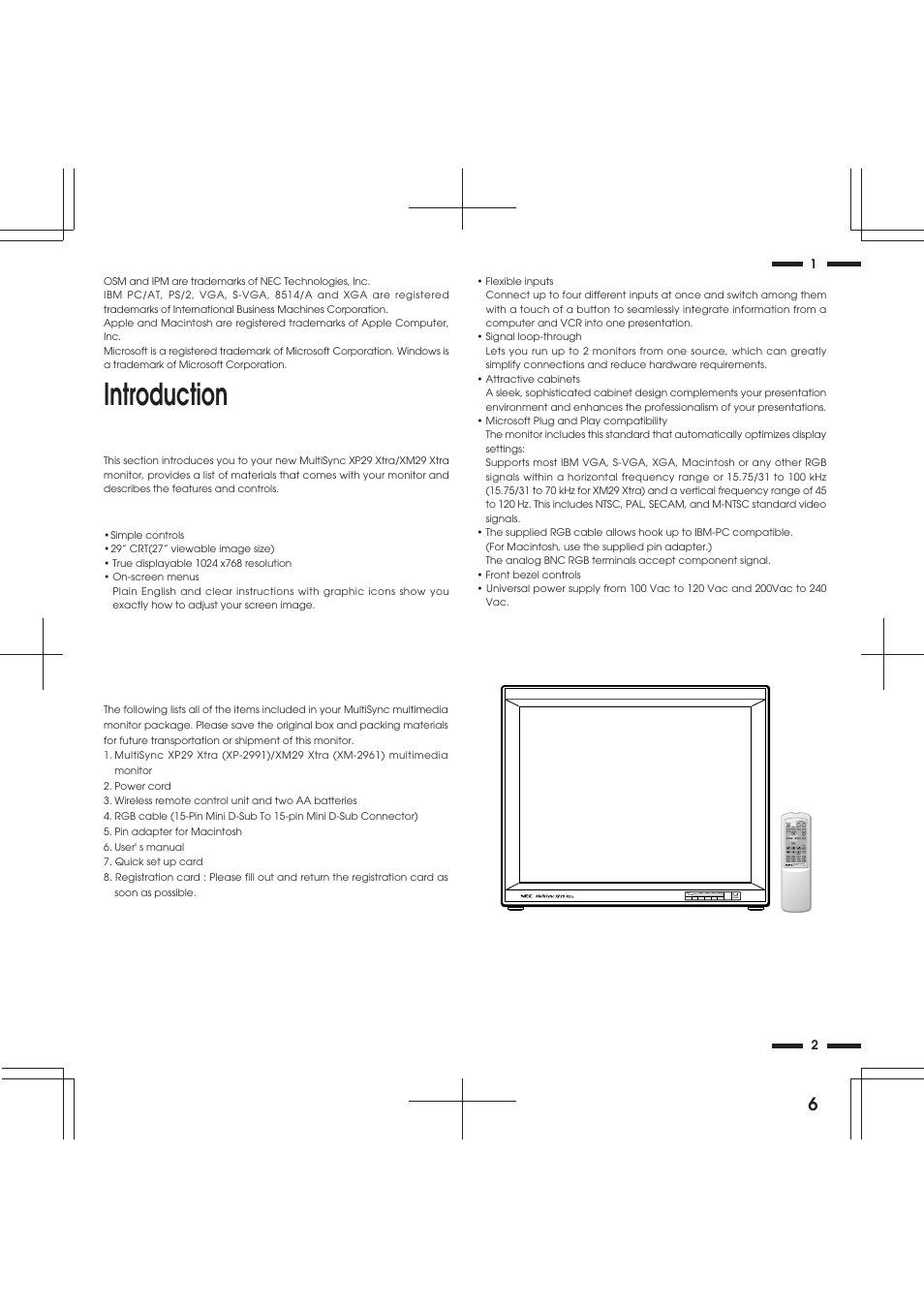 Introduction | NEC XP29 Xtra User Manual | Page 6 / 40