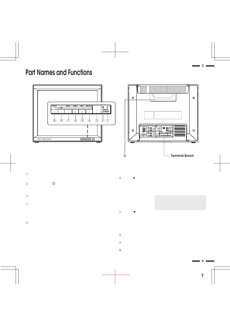 Part names and functions | NEC XP29 Xtra User Manual | Page 7 / 40