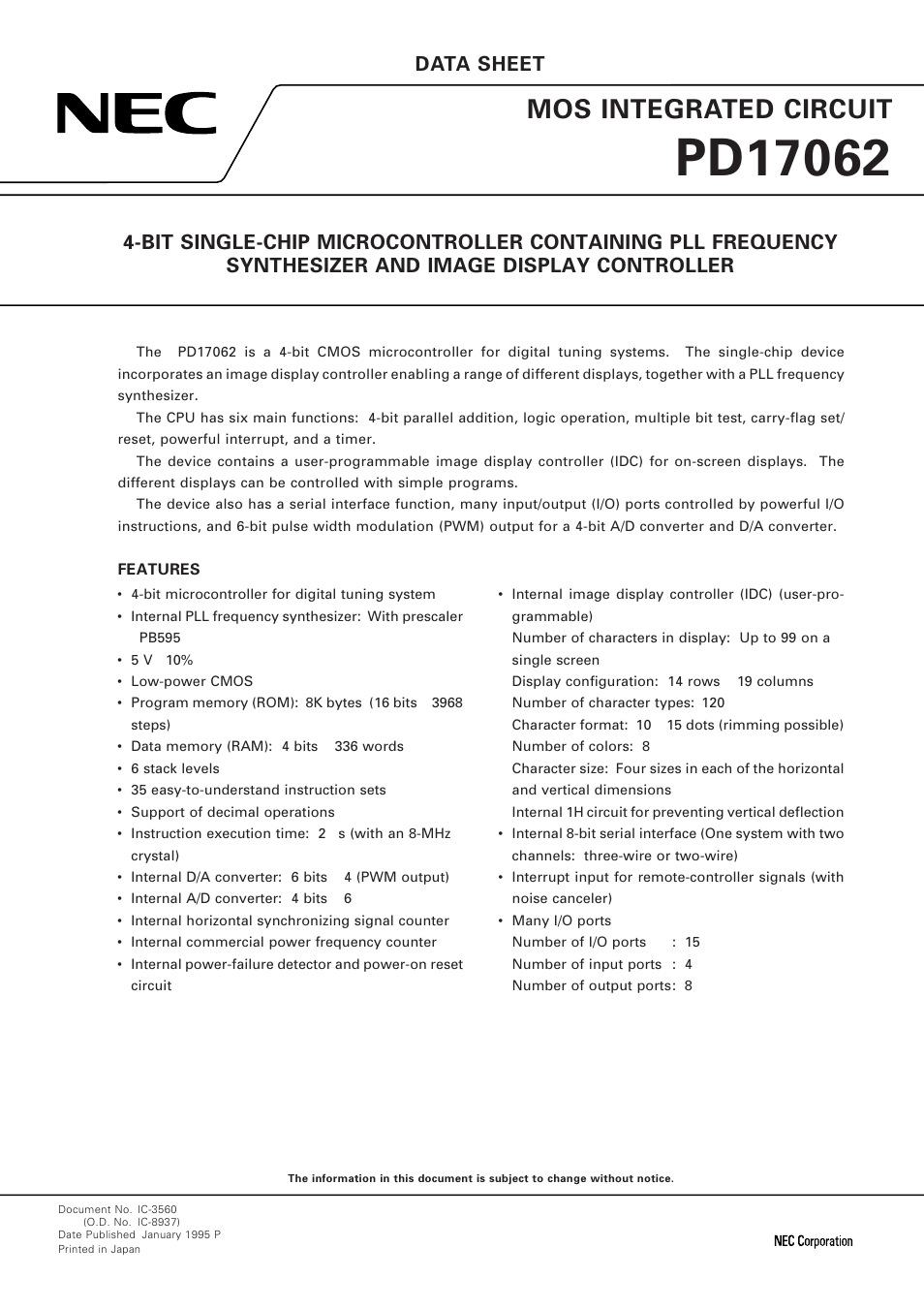 NEC PD17062 User Manual | 296 pages