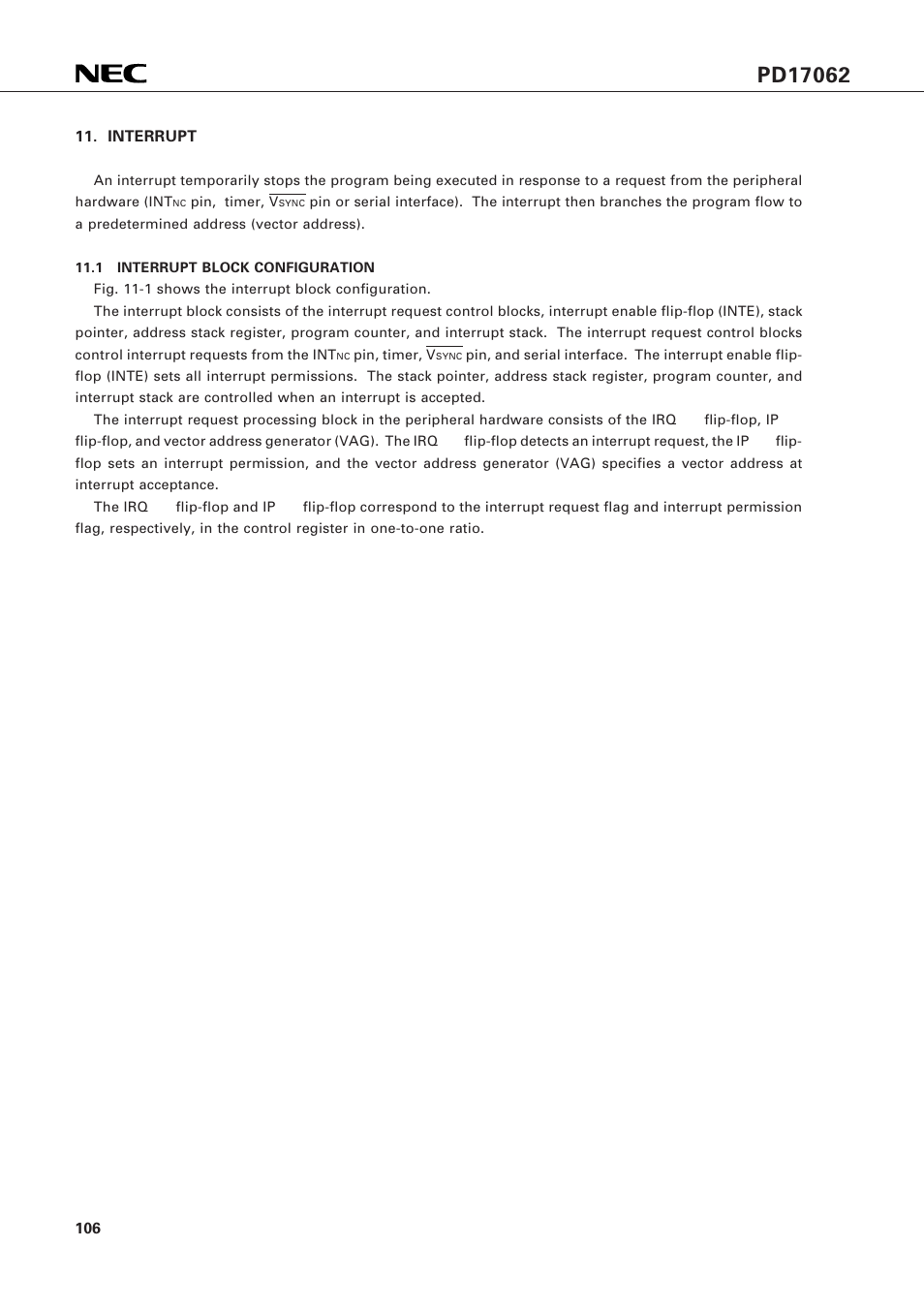 Interrupt, 1 interrupt block configuration | NEC PD17062 User Manual | Page 106 / 296