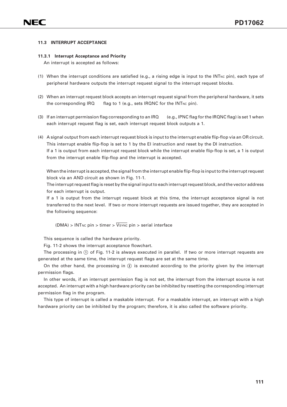 3 interrupt acceptance | NEC PD17062 User Manual | Page 111 / 296
