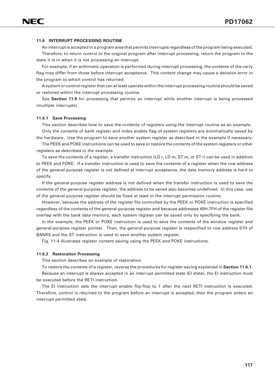 6 interrupt processing routine | NEC PD17062 User Manual | Page 117 / 296