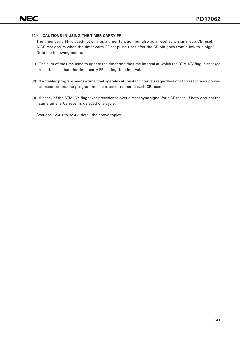 4 cautions in using the timer carry ff | NEC PD17062 User Manual | Page 141 / 296