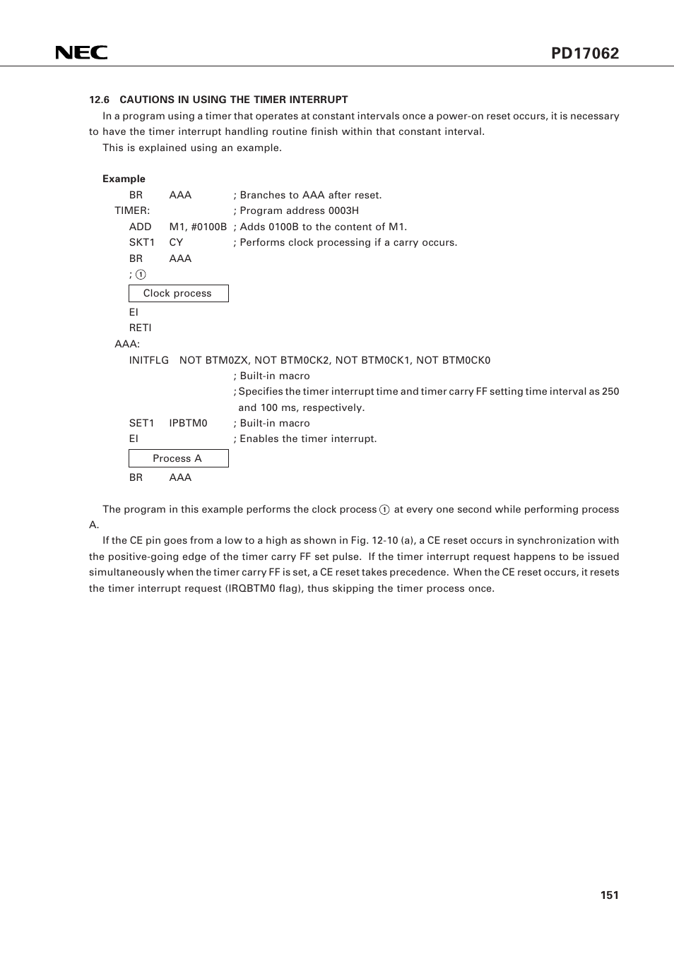6 cautions in using the timer interrupt | NEC PD17062 User Manual | Page 151 / 296