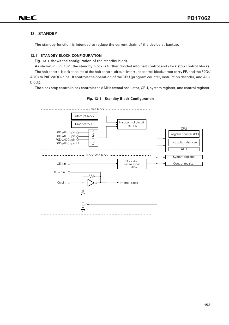 Standby, 1 standby block configuration | NEC PD17062 User Manual | Page 153 / 296