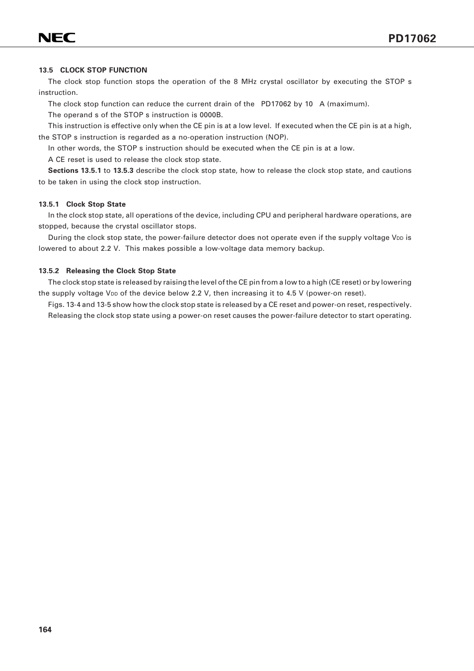 5 clock stop function | NEC PD17062 User Manual | Page 164 / 296