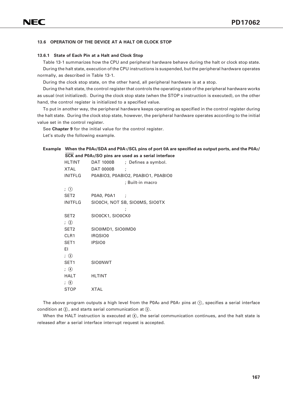 6 operation of the device at a halt or clock stop | NEC PD17062 User Manual | Page 167 / 296