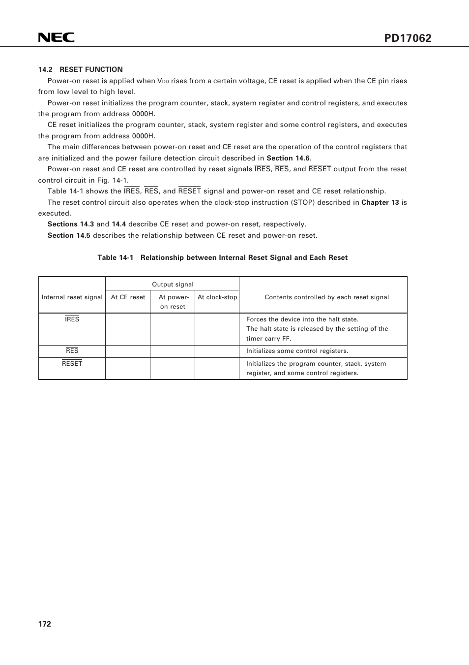 2 reset function | NEC PD17062 User Manual | Page 172 / 296