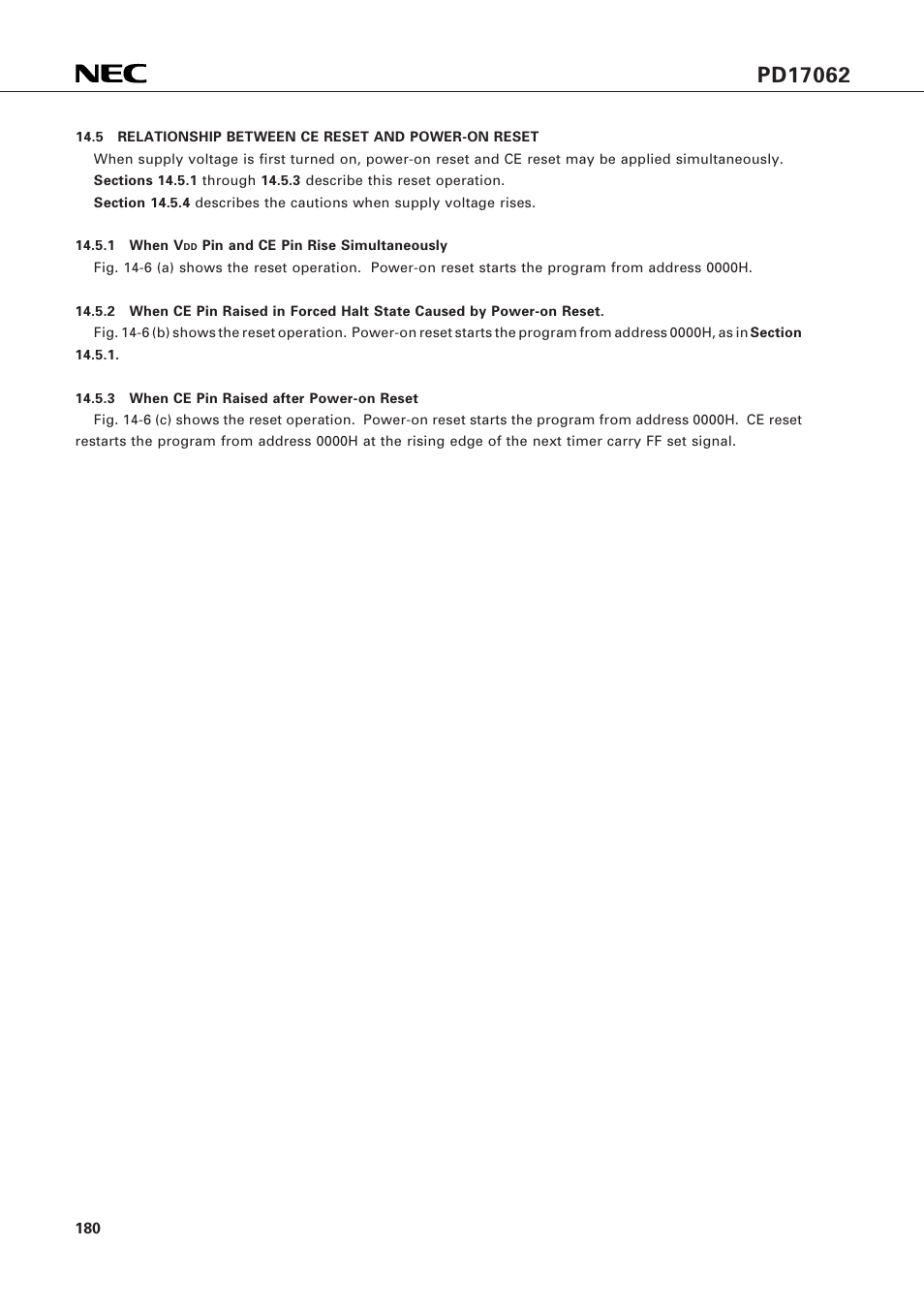 5 relationship between ce reset and power-on reset | NEC PD17062 User Manual | Page 180 / 296