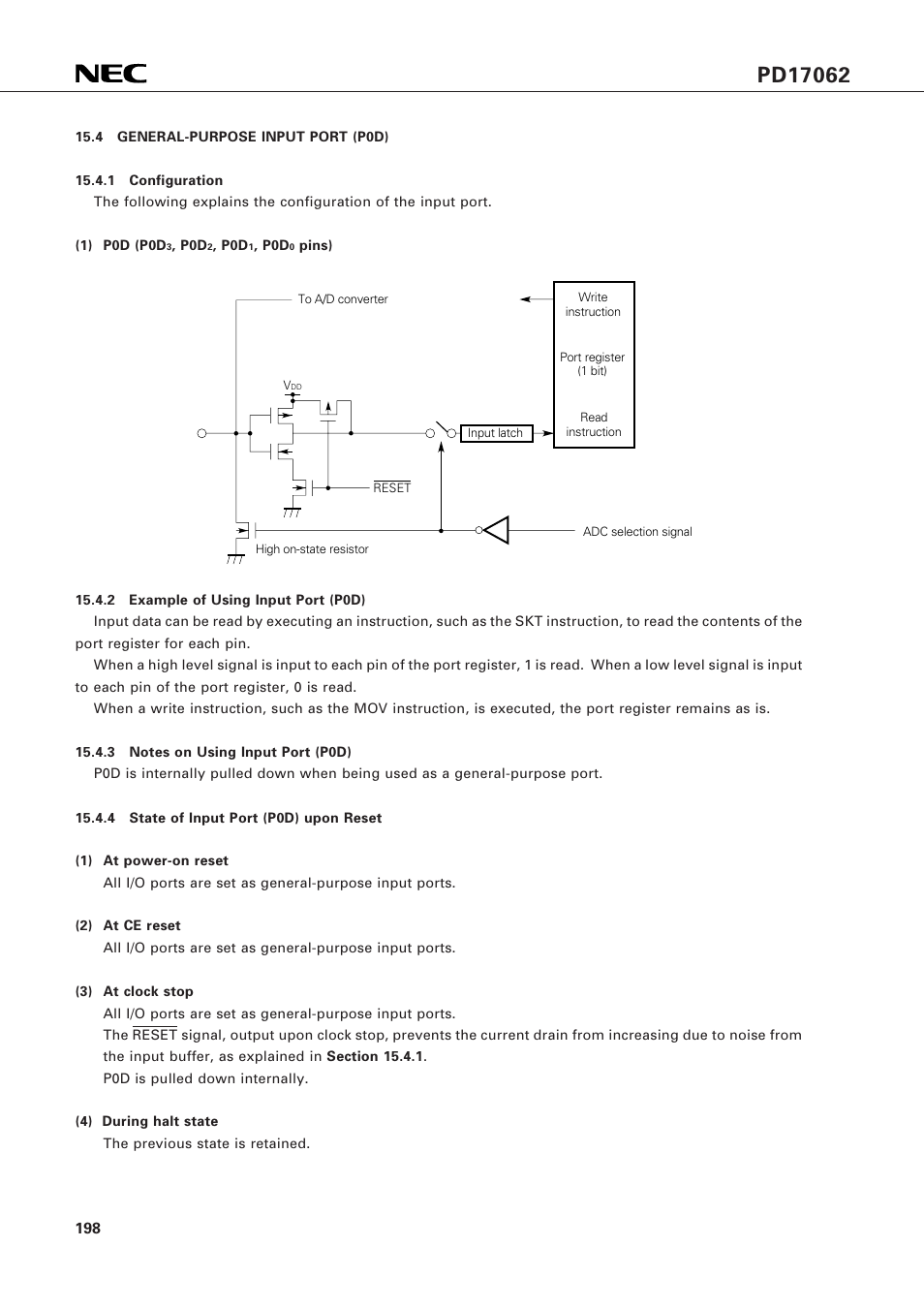 4 general-purpose input port (p0d) | NEC PD17062 User Manual | Page 198 / 296