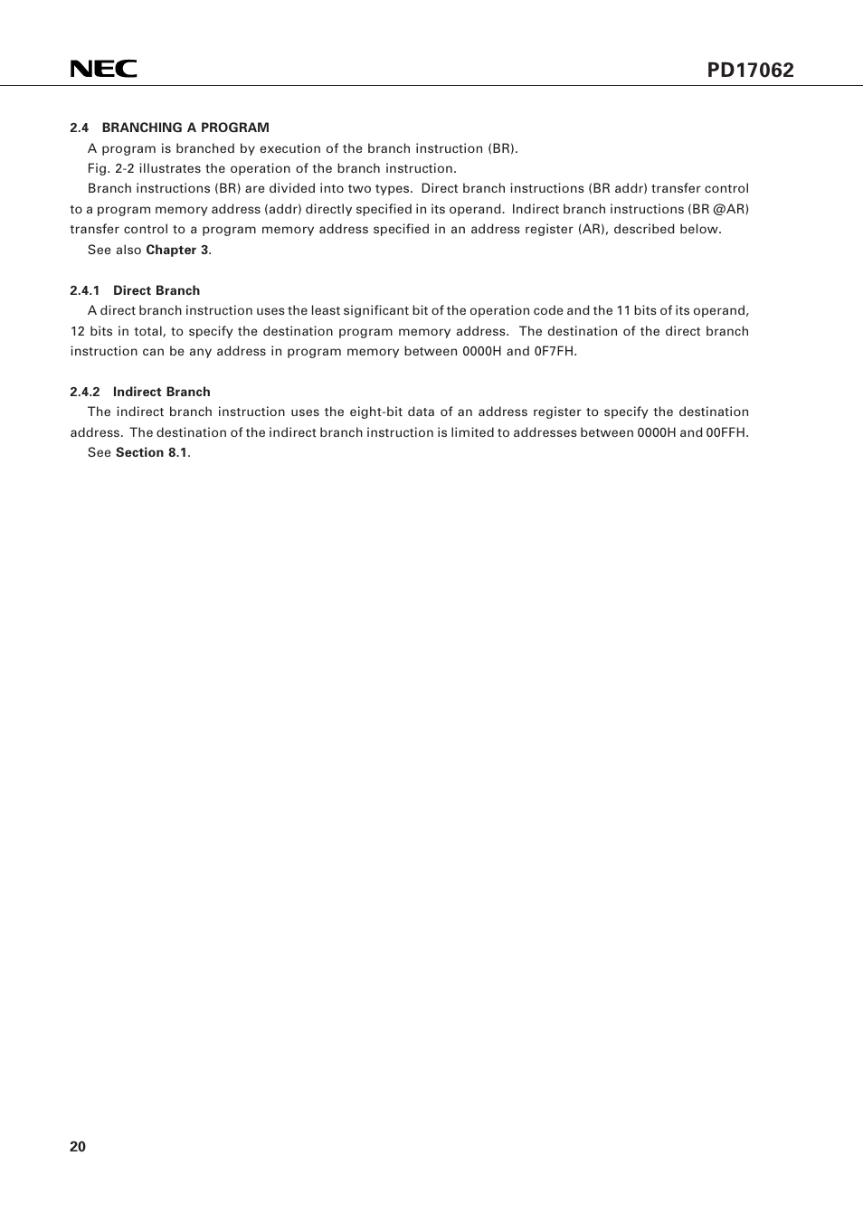 4 branching a program | NEC PD17062 User Manual | Page 20 / 296