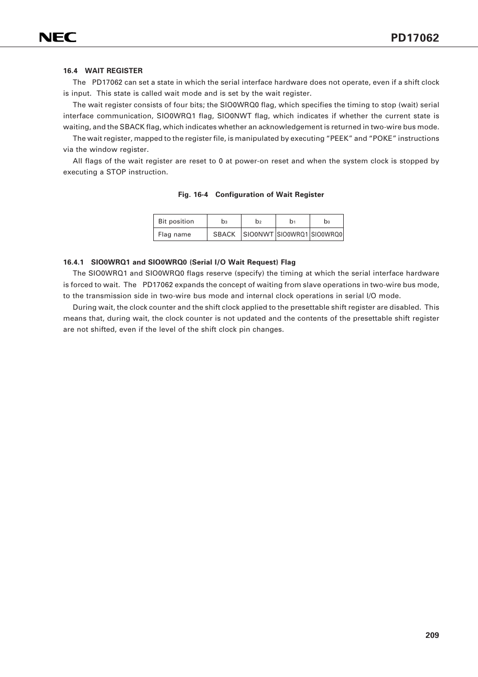 4 wait register | NEC PD17062 User Manual | Page 209 / 296