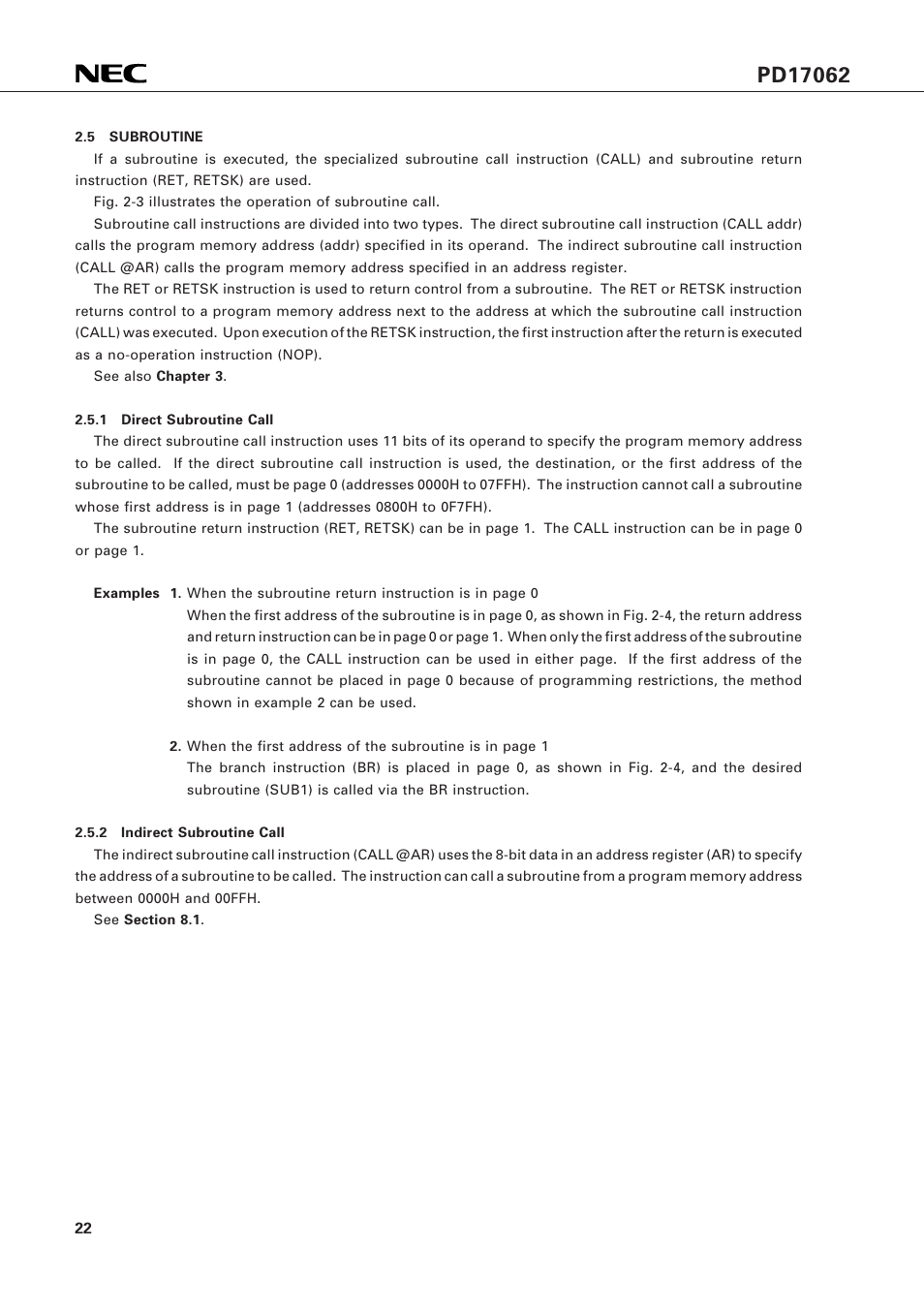 5 subroutine | NEC PD17062 User Manual | Page 22 / 296