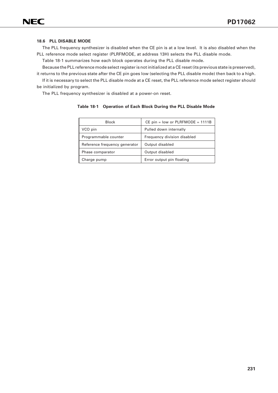 6 pll disable mode | NEC PD17062 User Manual | Page 231 / 296